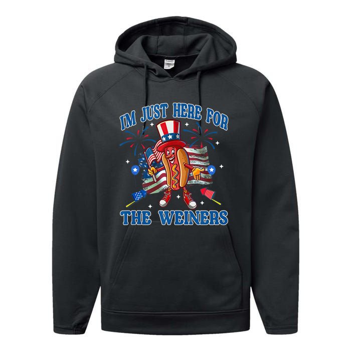 Patriotic Hot Dog Im Just Here For The Wieners 4th Of July Performance Fleece Hoodie