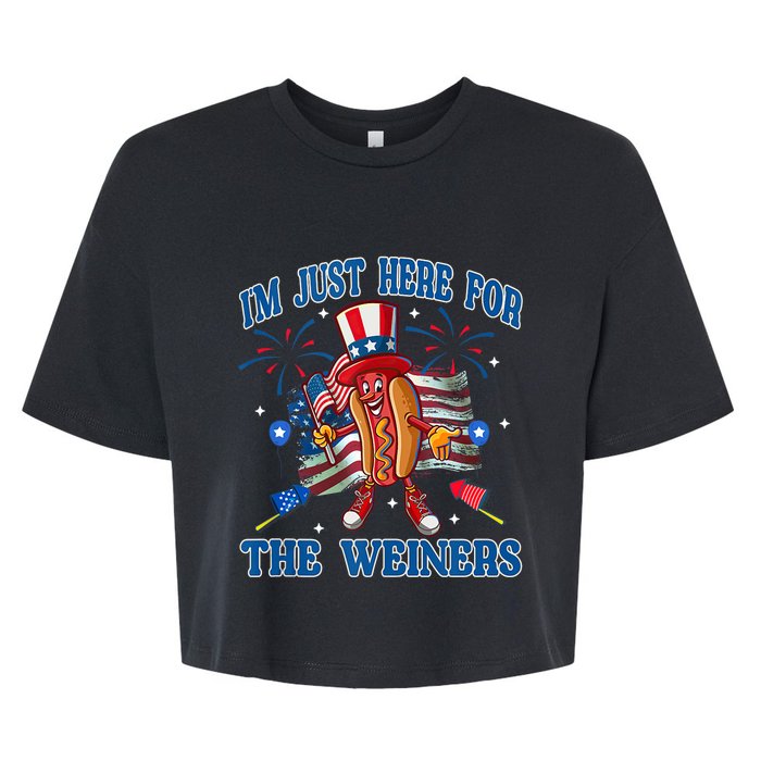 Patriotic Hot Dog Im Just Here For The Wieners 4th Of July Bella+Canvas Jersey Crop Tee