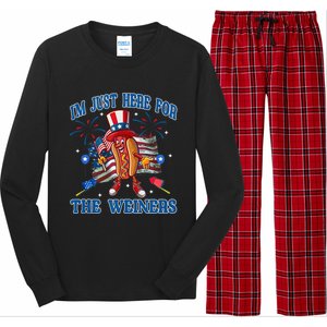 Patriotic Hot Dog Im Just Here For The Wieners 4th Of July Long Sleeve Pajama Set