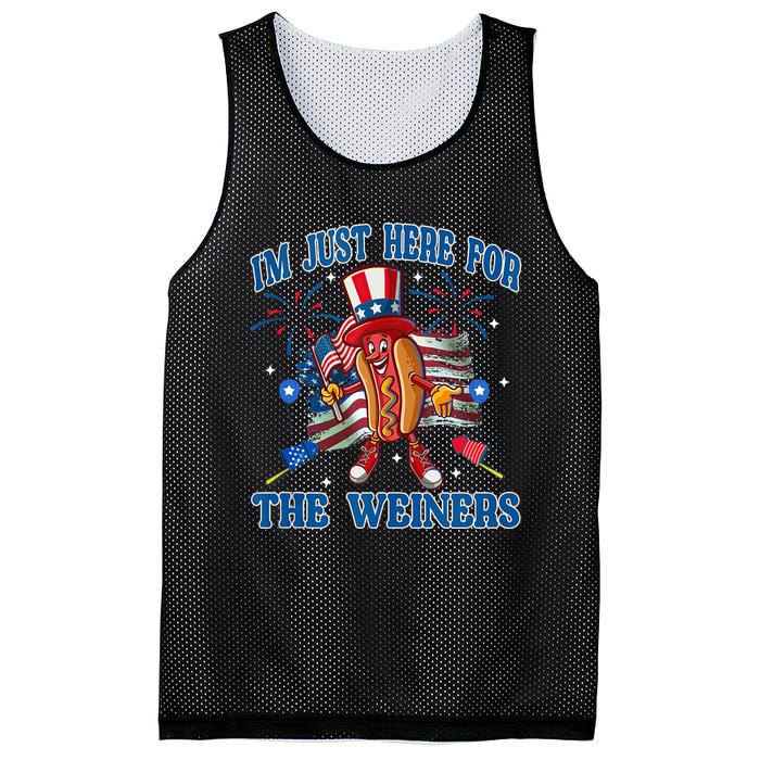 Patriotic Hot Dog Im Just Here For The Wieners 4th Of July Mesh Reversible Basketball Jersey Tank