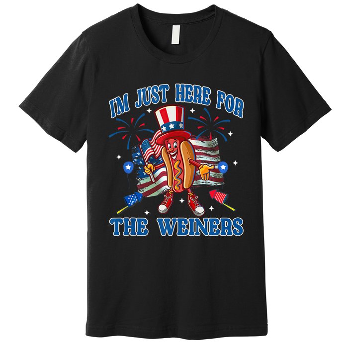 Patriotic Hot Dog Im Just Here For The Wieners 4th Of July Premium T-Shirt