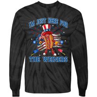 Patriotic Hot Dog Im Just Here For The Wieners 4th Of July Tie-Dye Long Sleeve Shirt