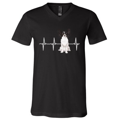 Papillon Heartbeat Dog Lover V-Neck T-Shirt