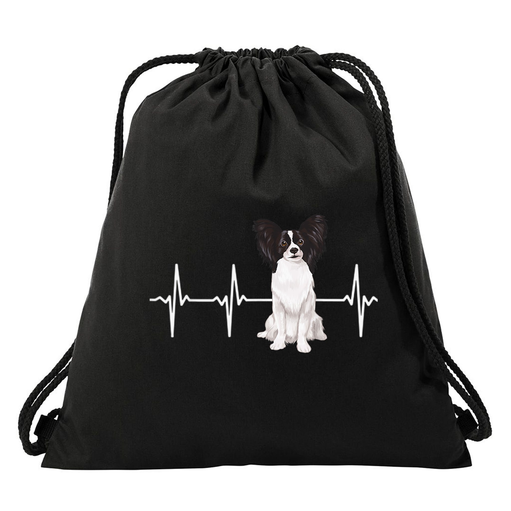 Papillon Heartbeat Dog Lover Drawstring Bag