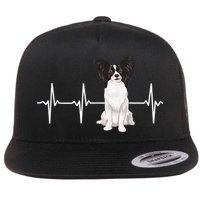 Papillon Heartbeat Dog Lover Flat Bill Trucker Hat