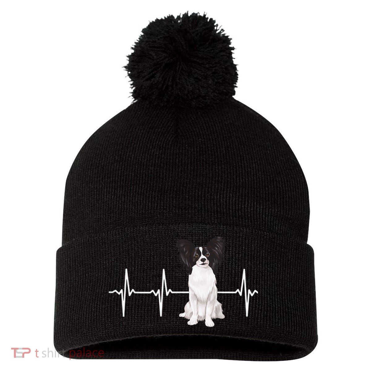 Papillon Heartbeat Dog Lover Pom Pom 12in Knit Beanie