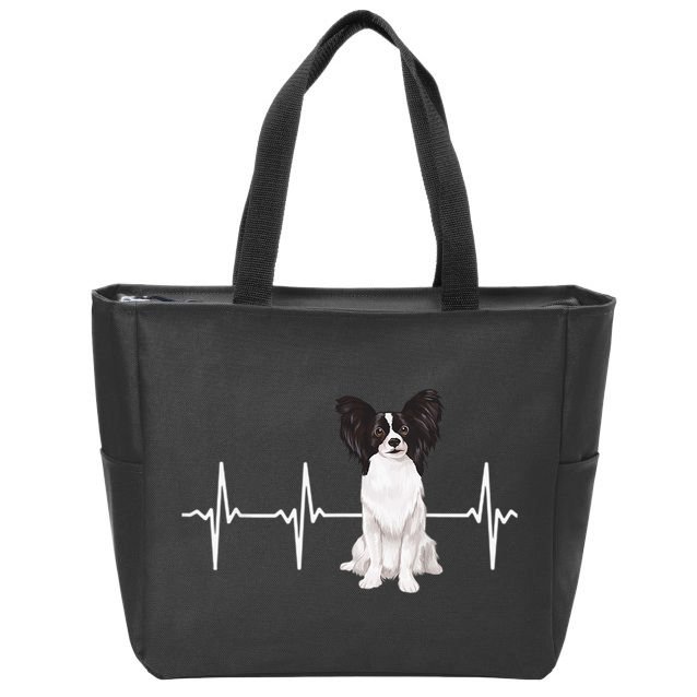 Papillon Heartbeat Dog Lover Zip Tote Bag