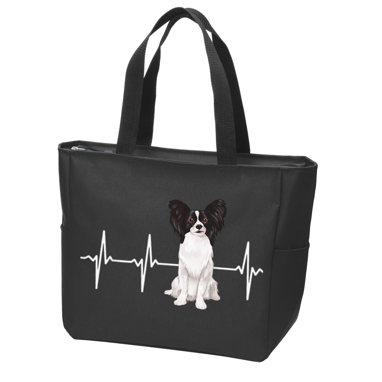 Papillon Heartbeat Dog Lover Zip Tote Bag