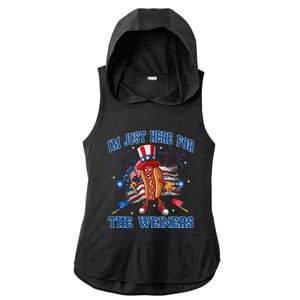 Patriotic Hot Dog Im Just Here For The Wieners 4th Of July Ladies PosiCharge Tri-Blend Wicking Draft Hoodie Tank