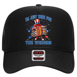 Patriotic Hot Dog Im Just Here For The Wieners 4th Of July High Crown Mesh Back Trucker Hat