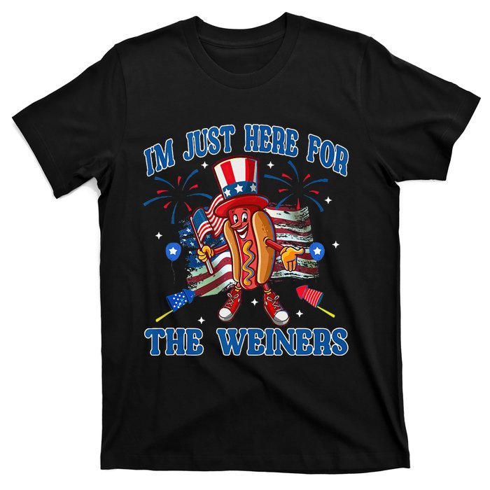 Patriotic Hot Dog Im Just Here For The Wieners 4th Of July T-Shirt