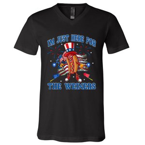 Patriotic Hot Dog Im Just Here For The Wieners 4th Of July V-Neck T-Shirt