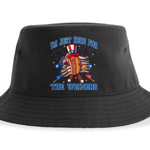 Patriotic Hot Dog Im Just Here For The Wieners 4th Of July Sustainable Bucket Hat