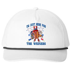 Patriotic Hot Dog Im Just Here For The Wieners 4th Of July Snapback Five-Panel Rope Hat