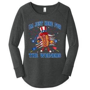 Patriotic Hot Dog Im Just Here For The Wieners 4th Of July Women's Perfect Tri Tunic Long Sleeve Shirt