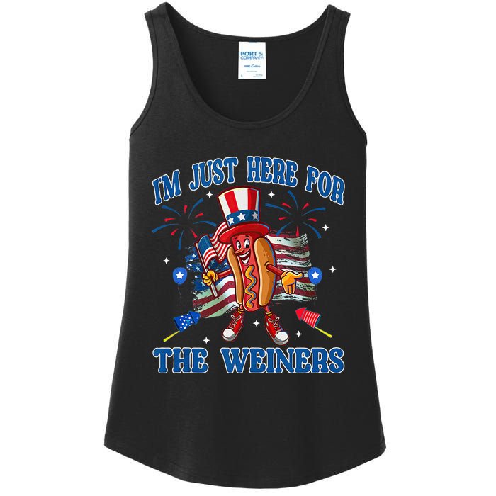 Patriotic Hot Dog Im Just Here For The Wieners 4th Of July Ladies Essential Tank