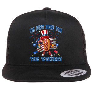 Patriotic Hot Dog Im Just Here For The Wieners 4th Of July Flat Bill Trucker Hat