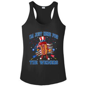 Patriotic Hot Dog Im Just Here For The Wieners 4th Of July Ladies PosiCharge Competitor Racerback Tank