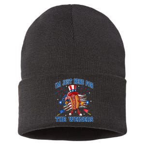 Patriotic Hot Dog Im Just Here For The Wieners 4th Of July Sustainable Knit Beanie