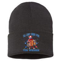 Patriotic Hot Dog Im Just Here For The Wieners 4th Of July Sustainable Knit Beanie