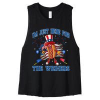 Patriotic Hot Dog Im Just Here For The Wieners 4th Of July Women's Racerback Cropped Tank