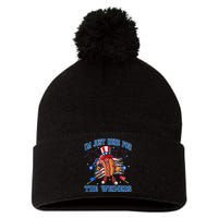 Patriotic Hot Dog Im Just Here For The Wieners 4th Of July Pom Pom 12in Knit Beanie