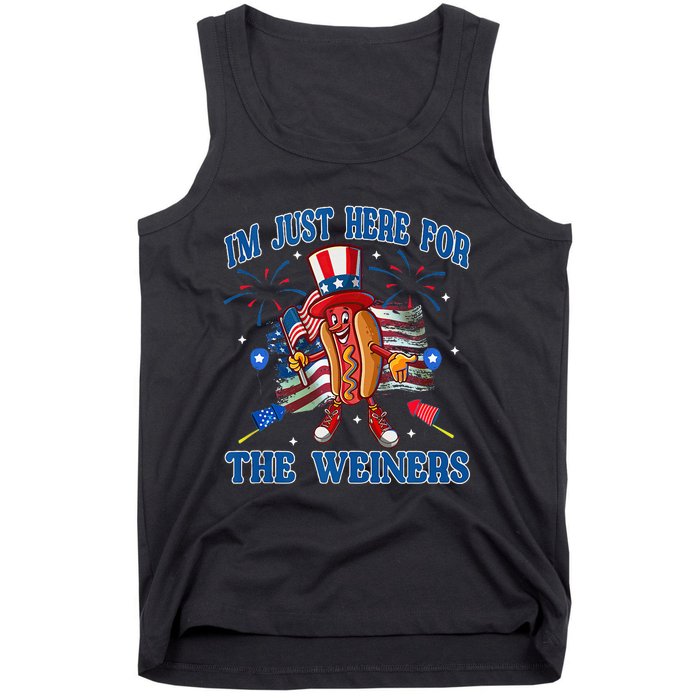 Patriotic Hot Dog Im Just Here For The Wieners 4th Of July Tank Top