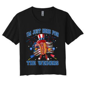 Patriotic Hot Dog Im Just Here For The Wieners 4th Of July Women's Crop Top Tee