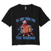 Patriotic Hot Dog Im Just Here For The Wieners 4th Of July Women's Crop Top Tee