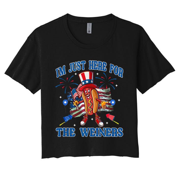 Patriotic Hot Dog Im Just Here For The Wieners 4th Of July Women's Crop Top Tee