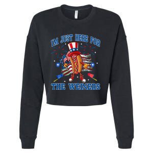 Patriotic Hot Dog Im Just Here For The Wieners 4th Of July Cropped Pullover Crew