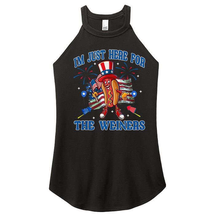 Patriotic Hot Dog Im Just Here For The Wieners 4th Of July Women's Perfect Tri Rocker Tank