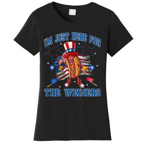 Patriotic Hot Dog Im Just Here For The Wieners 4th Of July Women's T-Shirt