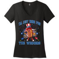 Patriotic Hot Dog Im Just Here For The Wieners 4th Of July Women's V-Neck T-Shirt