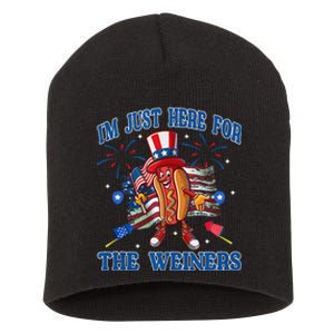 Patriotic Hot Dog Im Just Here For The Wieners 4th Of July Short Acrylic Beanie