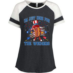 Patriotic Hot Dog Im Just Here For The Wieners 4th Of July Enza Ladies Jersey Colorblock Tee