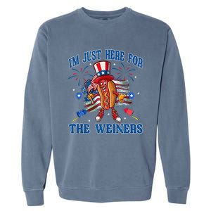 Patriotic Hot Dog Im Just Here For The Wieners 4th Of July Garment-Dyed Sweatshirt