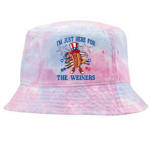 Patriotic Hot Dog Im Just Here For The Wieners 4th Of July Tie-Dyed Bucket Hat