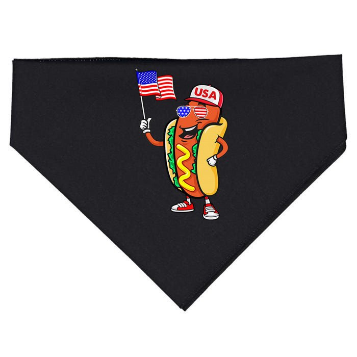 Patriotic Hot dog American Flag USA Funny 4th Of July Fourth USA-Made Doggie Bandana