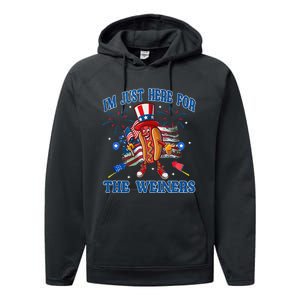 Patriotic Hot Dog I'm Just Here For The Wieners 4th Of July Performance Fleece Hoodie