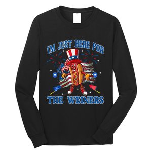 Patriotic Hot Dog I'm Just Here For The Wieners 4th Of July Long Sleeve Shirt