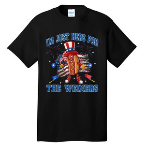 Patriotic Hot Dog I'm Just Here For The Wieners 4th Of July Tall T-Shirt