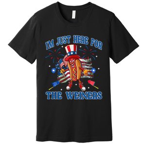 Patriotic Hot Dog I'm Just Here For The Wieners 4th Of July Premium T-Shirt