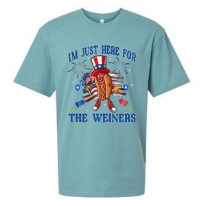 Patriotic Hot Dog I'm Just Here For The Wieners 4th Of July Sueded Cloud Jersey T-Shirt