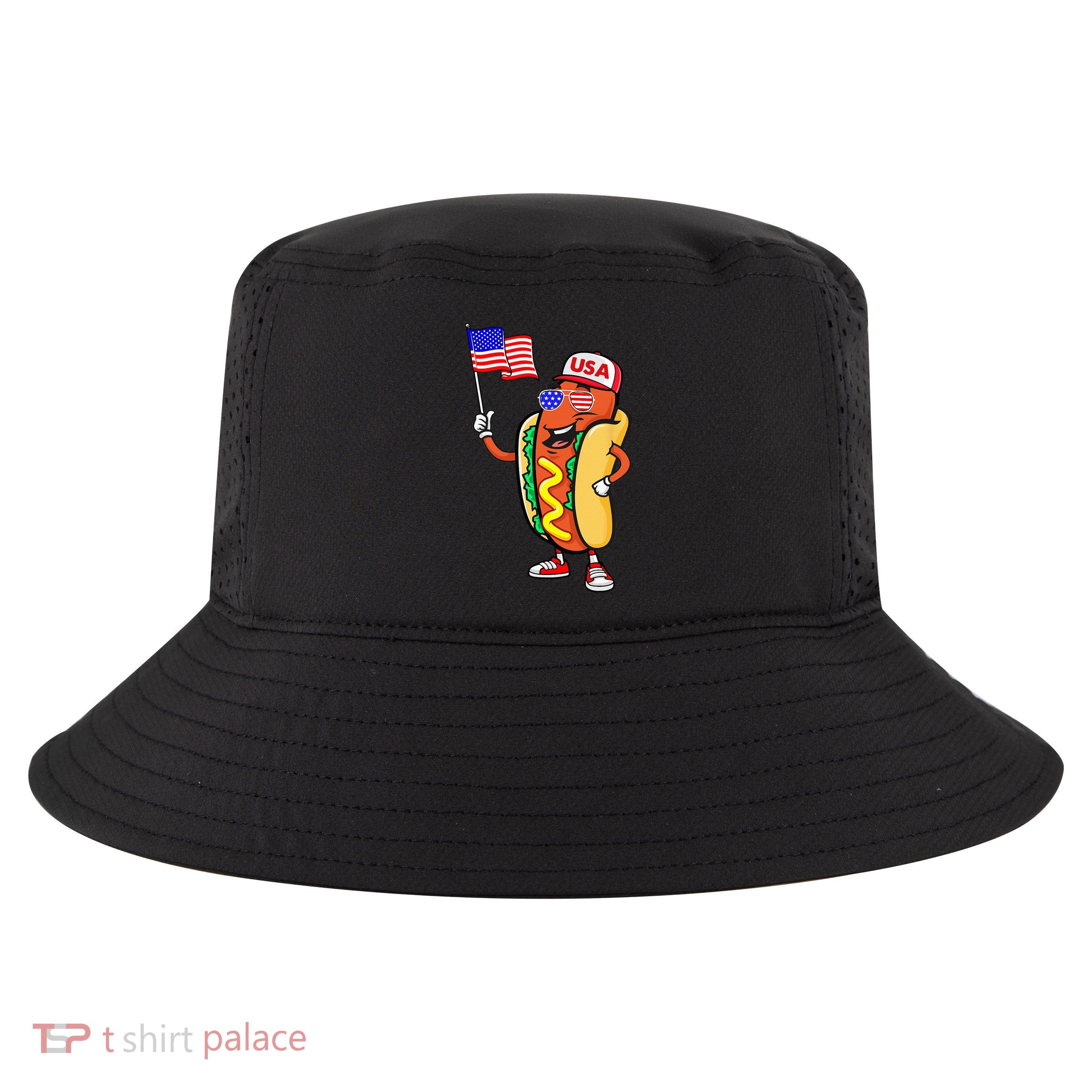 Patriotic Hot Dog American Flag USA Funny 4th Of July Fourth Cool Comfort Performance Bucket Hat