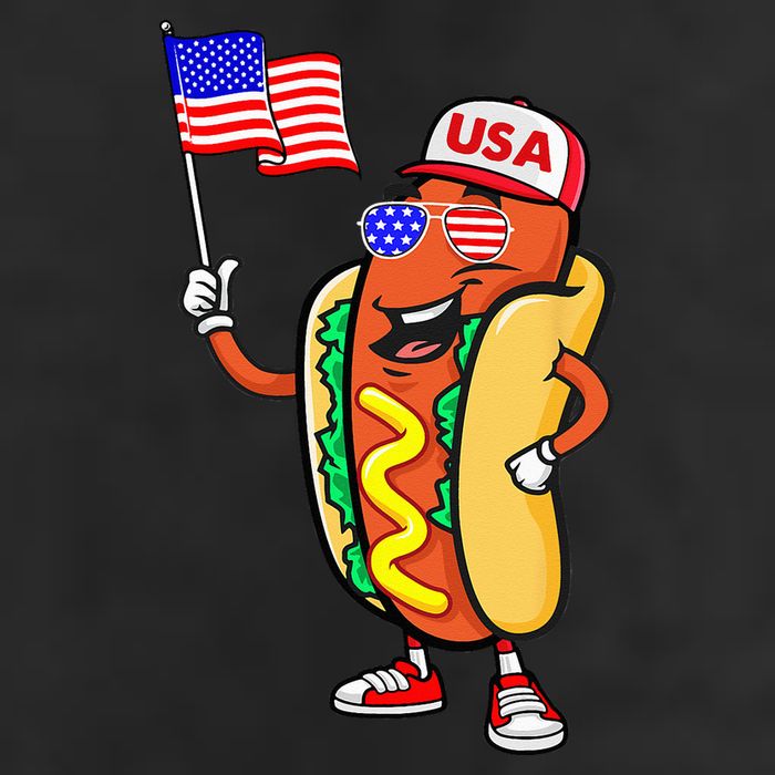 Patriotic Hot Dog American Flag USA Funny 4th Of July Fourth 7 Panel Mesh Trucker Snapback Hat