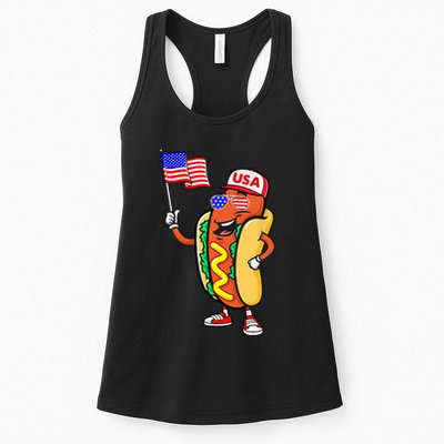 Patriotic Hot Dog American Flag USA Funny 4th Of July Fourth Womens Tank Top