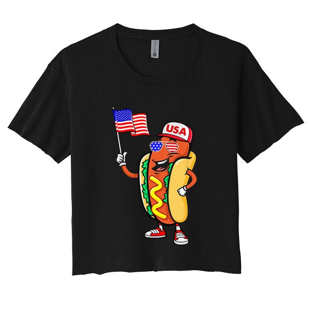 Patriotic Hot Dog American Flag USA Funny 4th Of July Fourth Crop Top