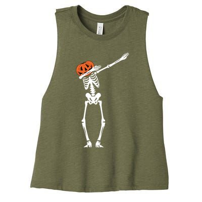 Pumpkin Head Dab Skeleton Halloween Gift Women's Racerback Cropped Tank