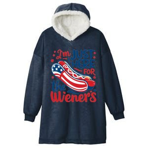 Patriotic Hot Dog IM Just Here For The Wieners Great Gift Hooded Wearable Blanket